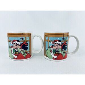 Lot 2 Vintage Walt Disney Applause Mug 1988 Christmas Santa Mickey & Minnie Kiss